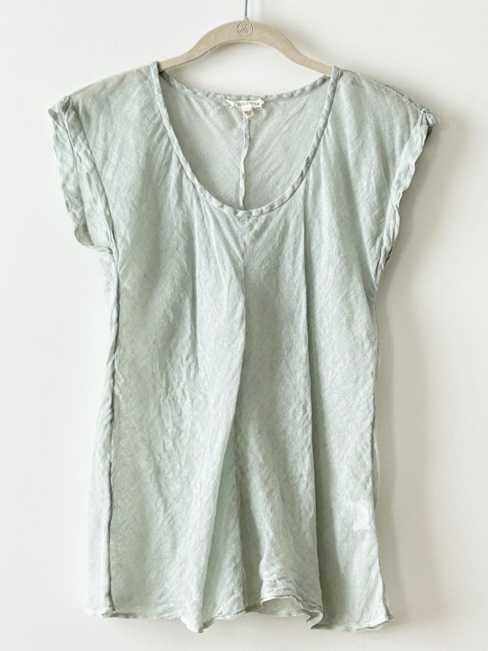 Eileen Fisher 100% Linen Mint Green Short Sleeve Top
